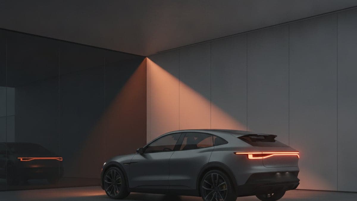 Sportlicher Elektro-Crossover mit durchgehendem Leuchtband in einem Ausstellungsraum